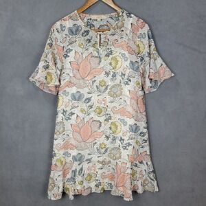 Loft Shift Dress Women's XS Multicolor Floral Lined Round Neck Short Sleeve Boho